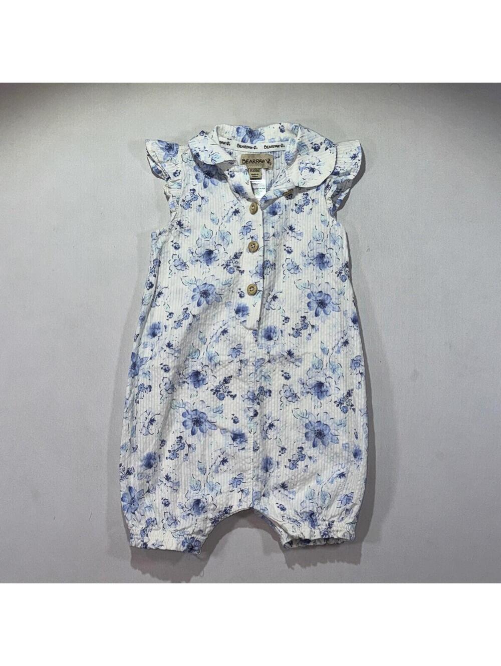 Baby Girl Infant Romper 6-9 Month Floral Seersucker Cotton Short Sleeve Preppy